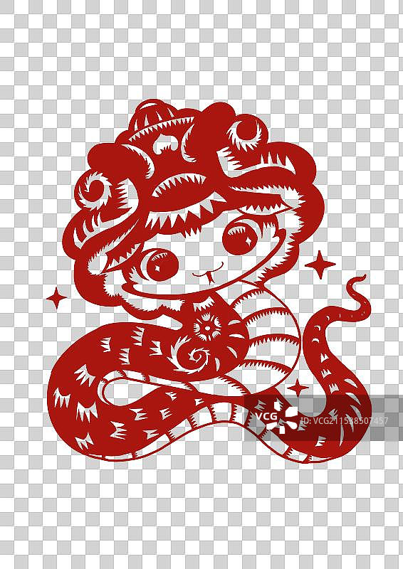 蛇年剪纸风格插画图片素材
