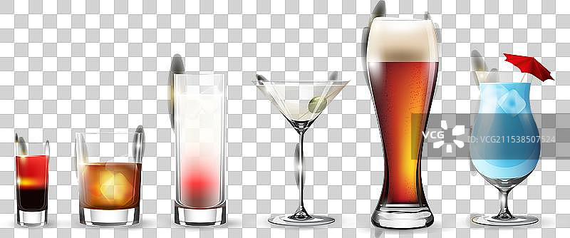 各种形状的完整酒杯套装图片素材