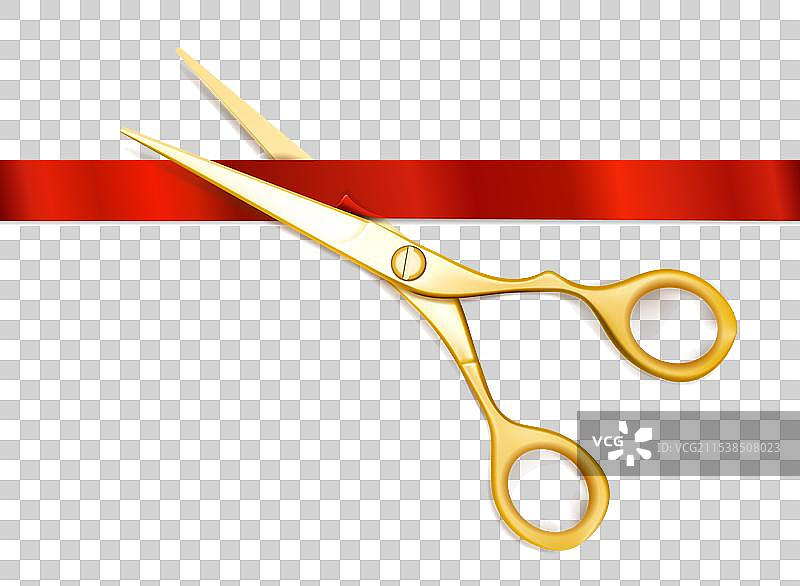 剪刀剪断红色丝带图片素材