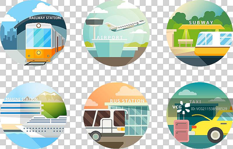 交通站点扁平图标集图片素材