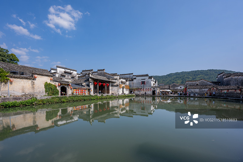 安徽黄山黟县宏村月沼与乐叙堂汪式宗祠图片素材