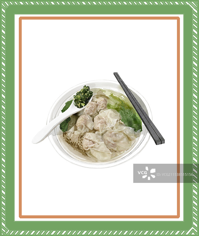 广式云吞面PS板绘插画图片素材