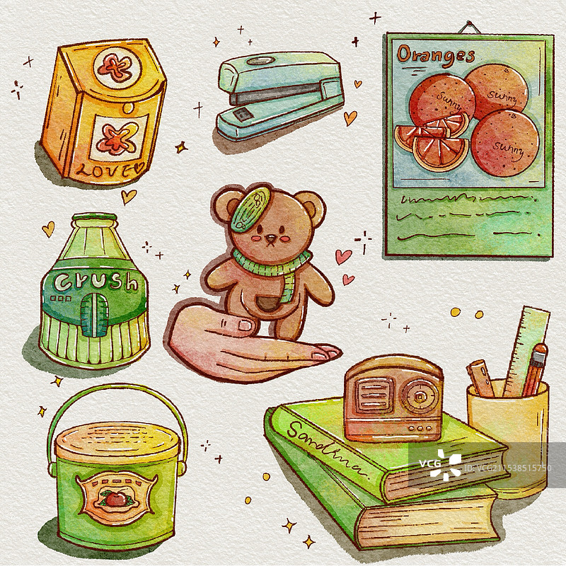 治愈系小清新水彩插画图片素材