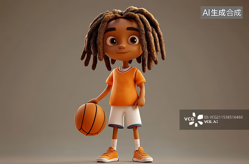 【AI数字艺术】一位卡通人物，他穿着橙色的篮球服，图片素材