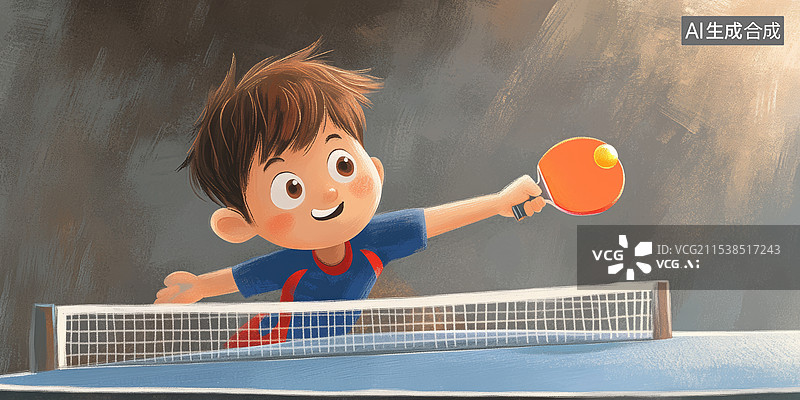 【AI数字艺术】了一幅充满趣味和欢乐的场景，正在打乒乓球。图片素材