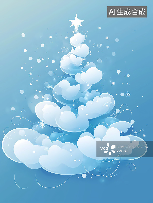 【AI数字艺术】一团白云形状的圣诞树图片素材