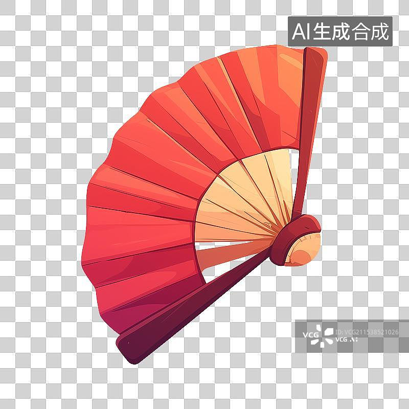 【AI数字艺术】插画风格红色折扇元素图片素材