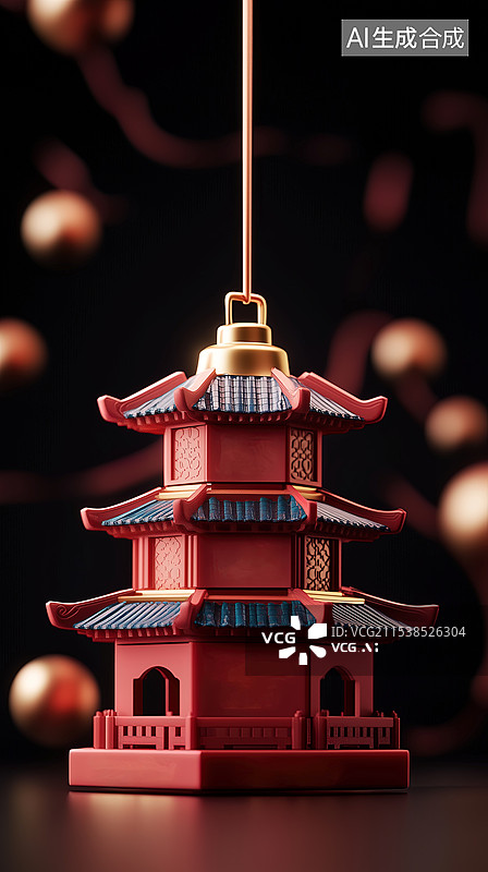 【AI数字艺术】新年金色钟声与中国塔图片素材