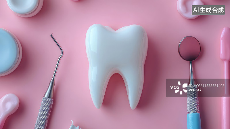 【AI数字艺术】各种牙科医疗设备和牙齿模型，口腔卫生概念图片素材