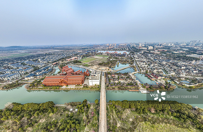 上海市松江区广富林文化遗址、辰山塘、官塘桥全景航拍视角图片素材