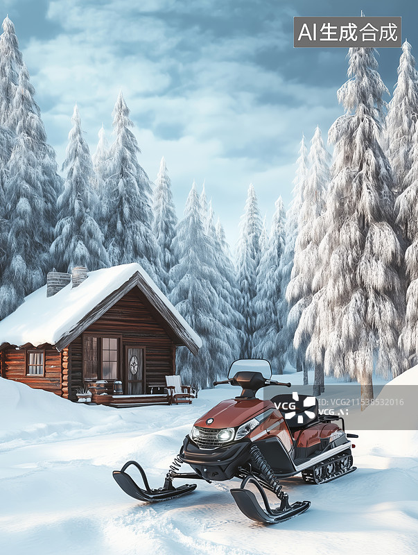 【AI数字艺术】冬季户外运动雪地摩托图片素材