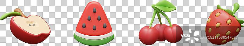 美味的水果和浆果图标集 3D 半部分图片素材