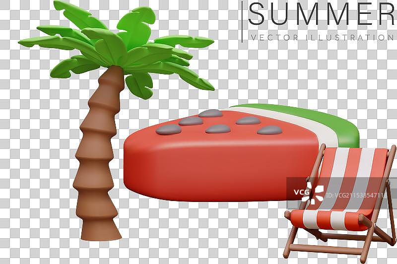 多汁的西瓜片与棕榈树折叠在一起图片素材