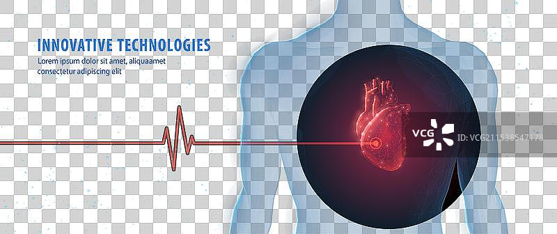 带有红色心电图线的人体和心脏图片素材