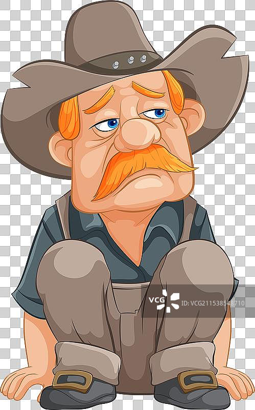 坐着的皱眉卡通牛仔图片素材