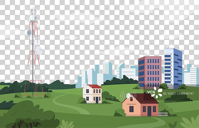 带有无线电和卫星通信的塔楼图片素材