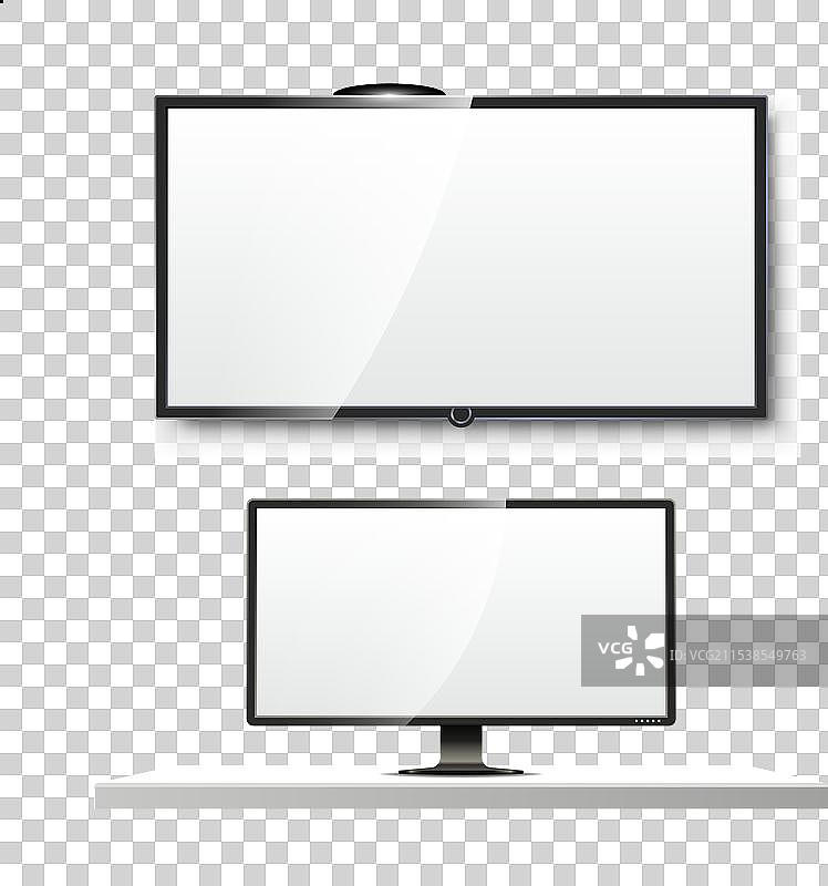 液晶显示器和空白的白色平面电视屏幕图片素材