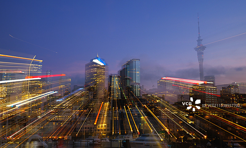 新西兰奥克兰城市时空穿梭慢门图片素材