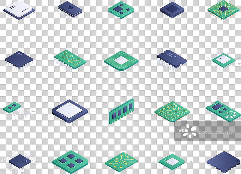 微芯片等距图标集图片素材