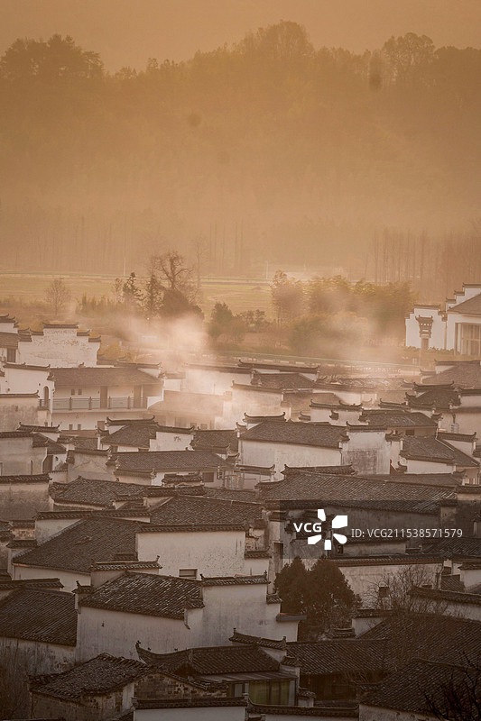 村落炊烟图片素材