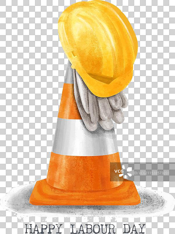 安全帽和交通锥的水彩画图片素材