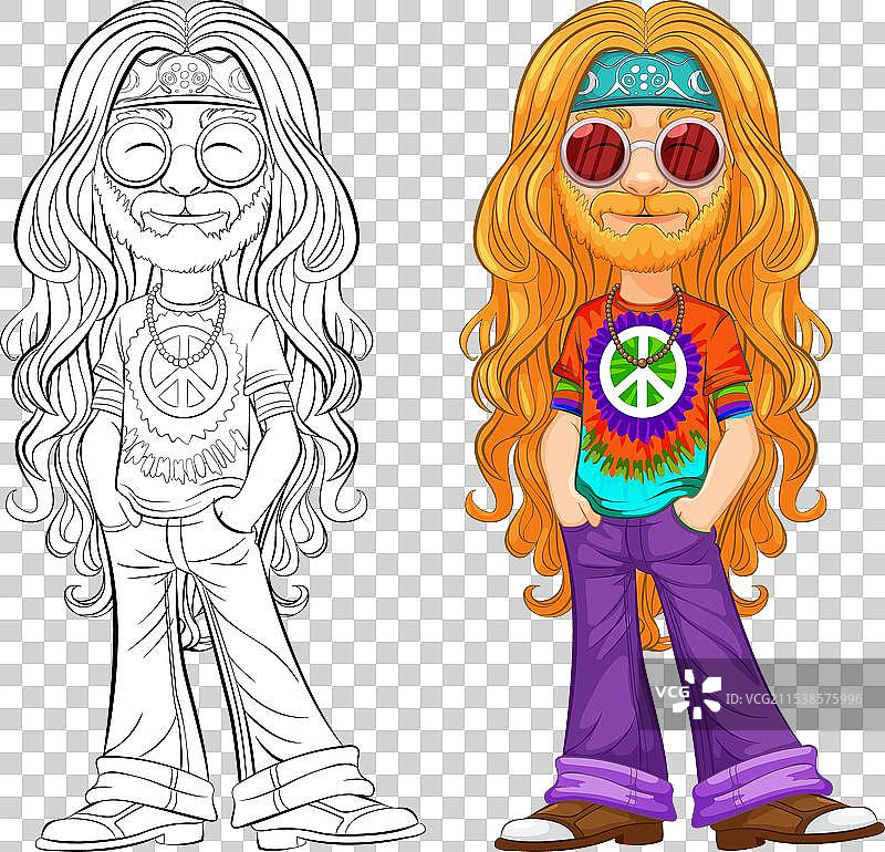 色彩丰富且细致的嬉皮角色艺术图片素材