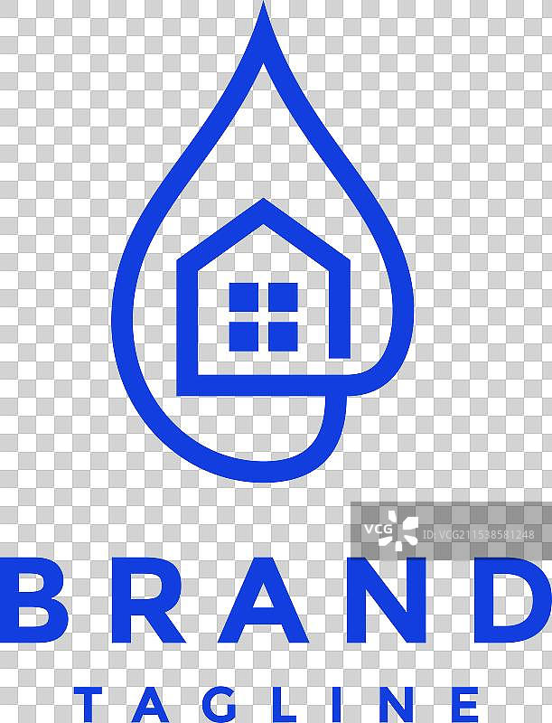 简单的房屋图标与水的符号 logo 设计图片素材