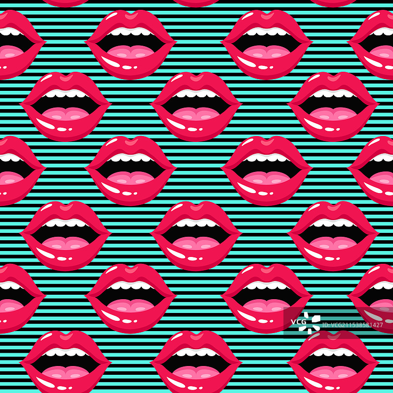 条纹背景上的红唇图案图片素材