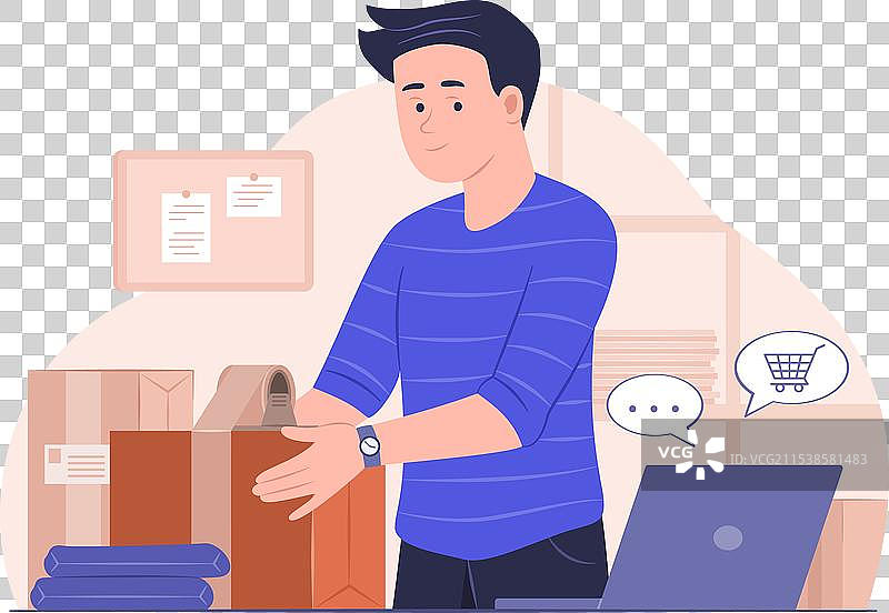 在线商家正在打包产品订单图片素材