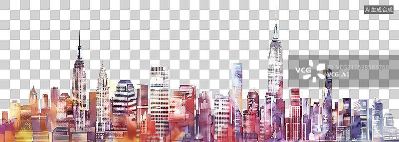 【AI数字艺术】抽象水彩画风格 城市建筑 都市风景 背景插图插画图片素材