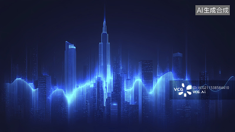 【AI数字艺术】数码科技蓝色抽象建筑城市海报背景图片素材