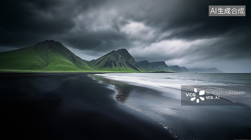 【AI数字艺术】奇幻自然风景——黑沙滩图片素材