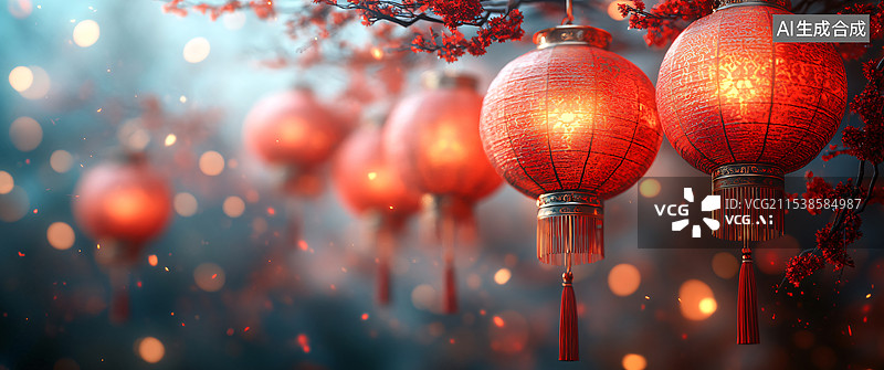 【AI数字艺术】节日氛围，红灯笼，春节氛围图片素材