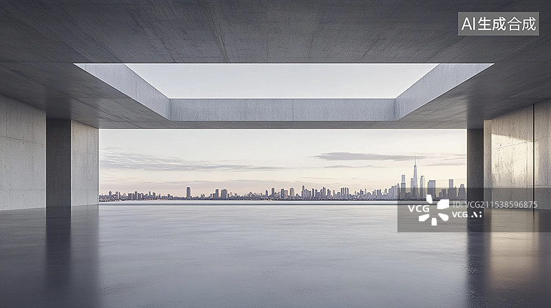【AI数字艺术】现代简约水泥建筑空间汽车广告背景图片素材
