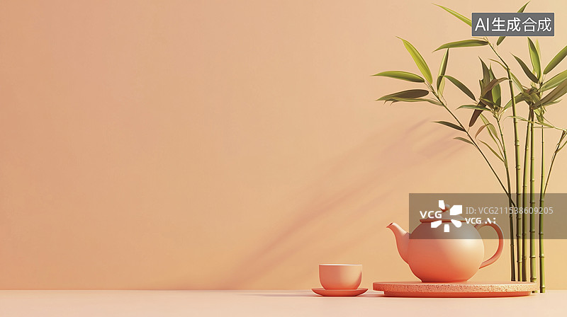 【AI数字艺术】中国风禅意茶文化海报——竹子与茶具图片素材