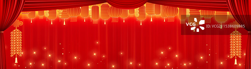 幕布舞台春节新年灯笼喜庆星光点点红色背景图片素材