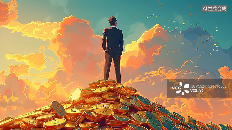 【AI数字艺术】站在金币上的商务人士图片素材