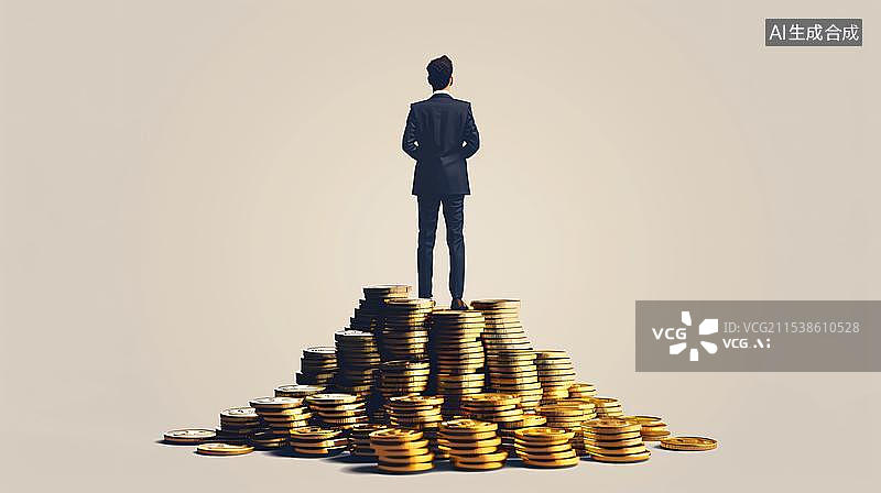 【AI数字艺术】站在金币上的商务人士图片素材