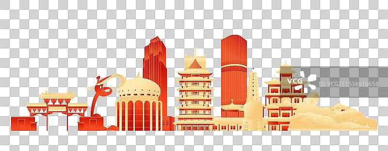 兰州城市建筑金红色插画图片素材