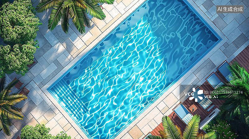 【AI数字艺术】酒店游泳池的高角度视图图片素材