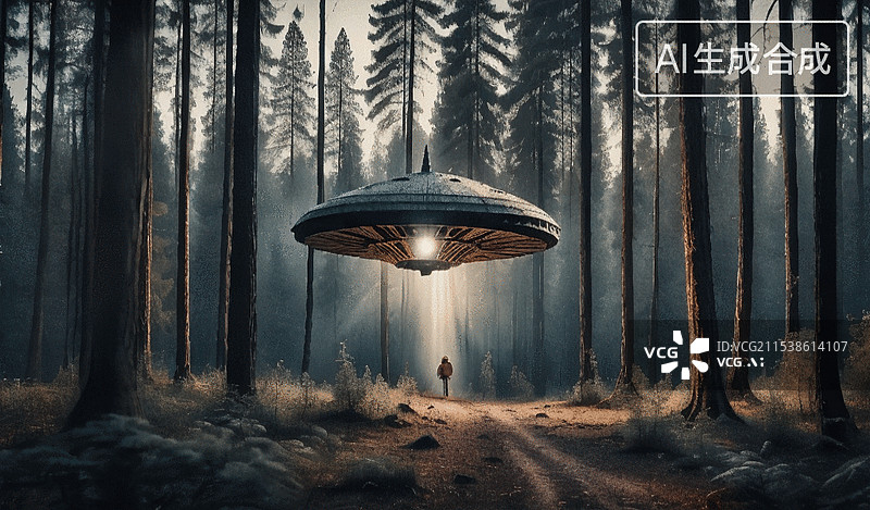 【AI数字艺术】森林中的不明飞行物图片素材