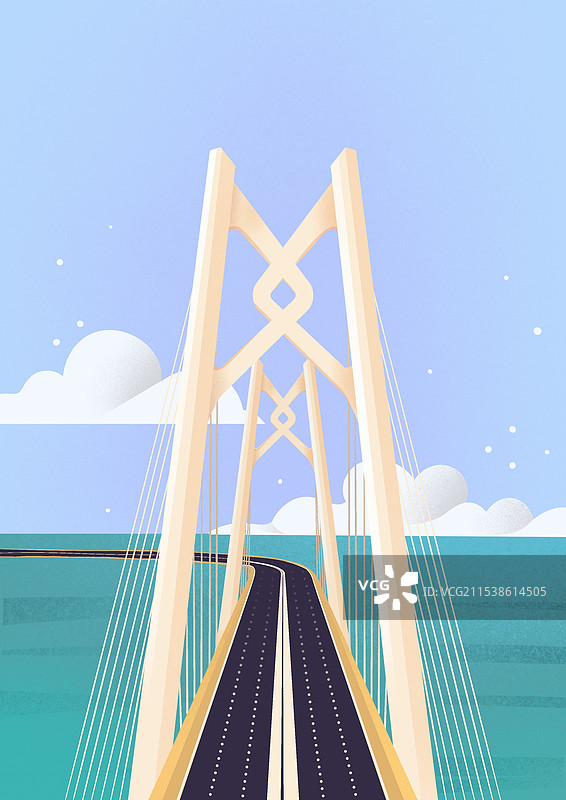 港珠澳大桥建筑风景插画图片素材
