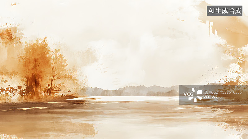 【AI数字艺术】中国风格水墨山水画鎏金泼墨水彩壁纸海报图片素材