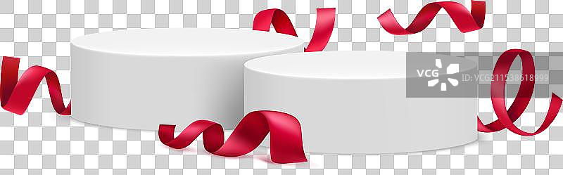 明亮的房间，带有讲台和红色丝带的3D效果图片素材