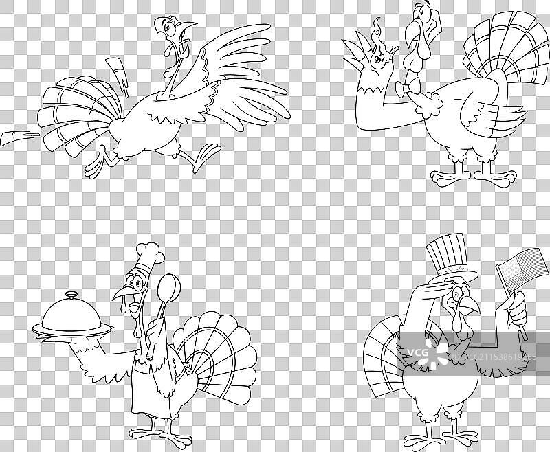 轮廓化的火鸡卡通角色图片素材