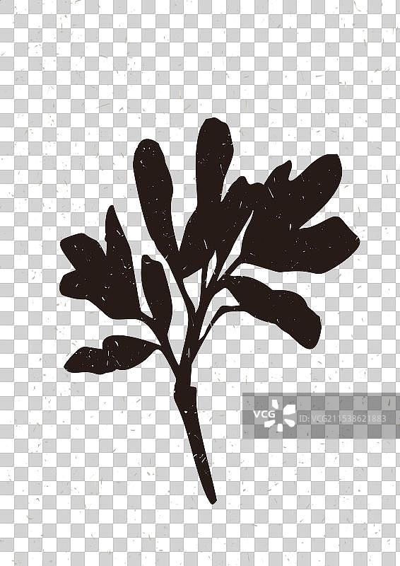 手工制作的亚麻刻版野花小枝图案图片素材