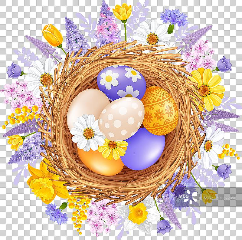 复活节春季设计，巢中的彩蛋图片素材