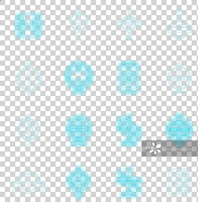 陀螺仪仪器图标集霓虹风格图片素材