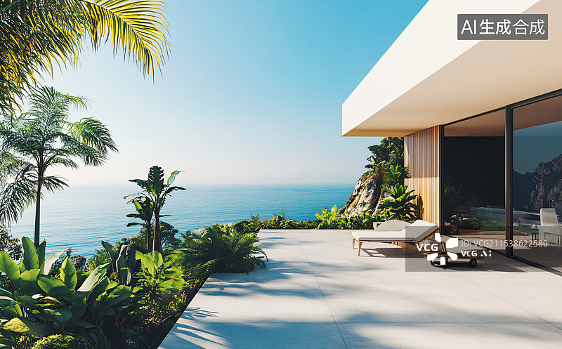 【AI数字艺术】豪华的海景别墅或度假酒店，适合完美的假期和高端旅行体验。图片素材