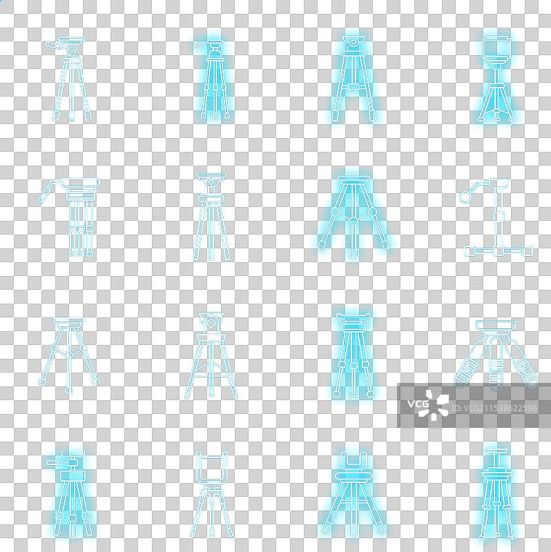 三脚架支撑图标集霓虹灯风格图片素材